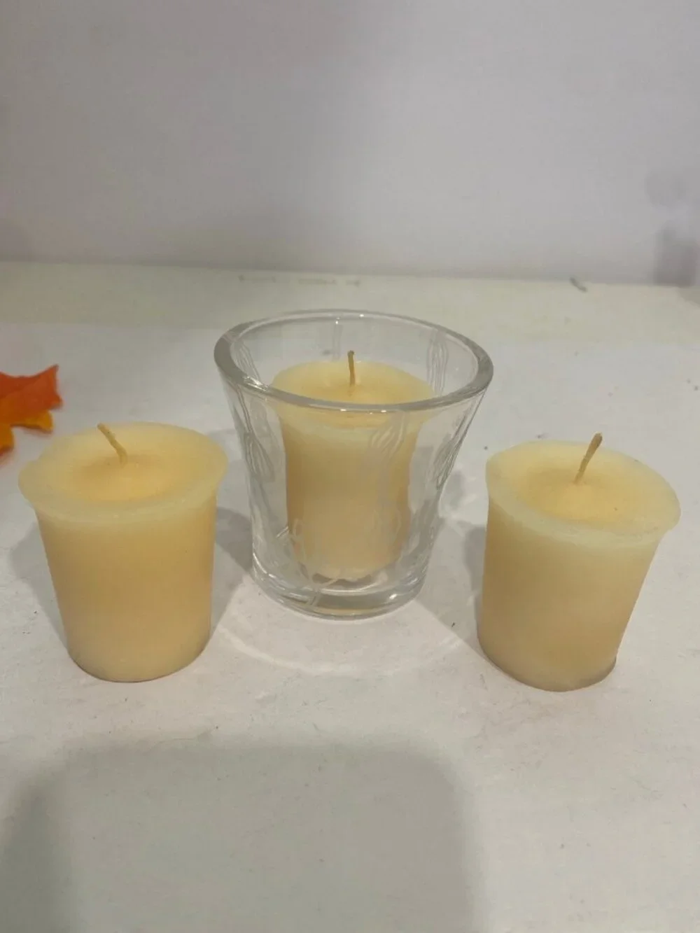 Vintage 1990s PartyLite Flared Glass Votive Candle Holder w/ 3 Votive Candles